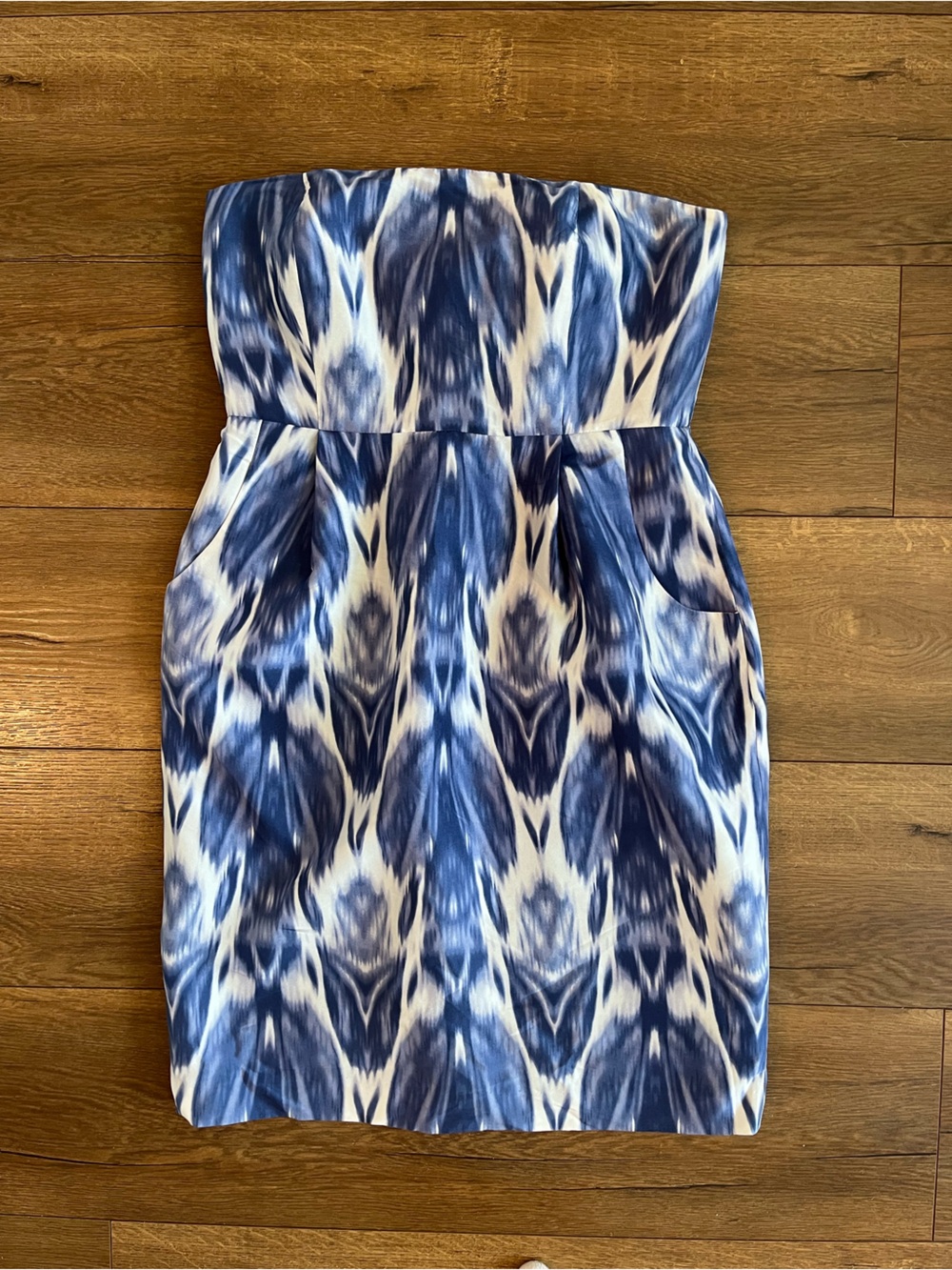 J. Crew Blue and White Strapless Dress